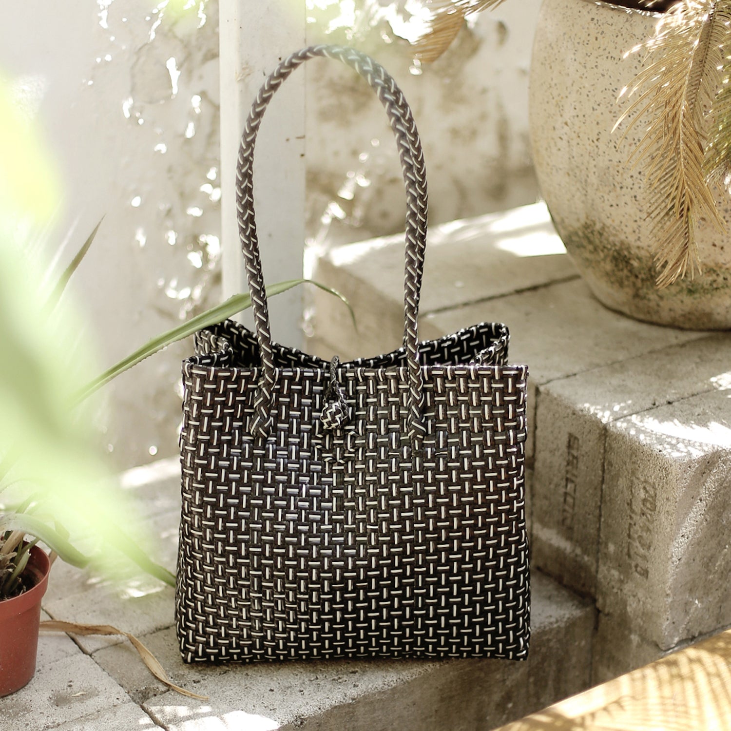 The Toko  Recycled Tote Bag, in Red & White main image 1