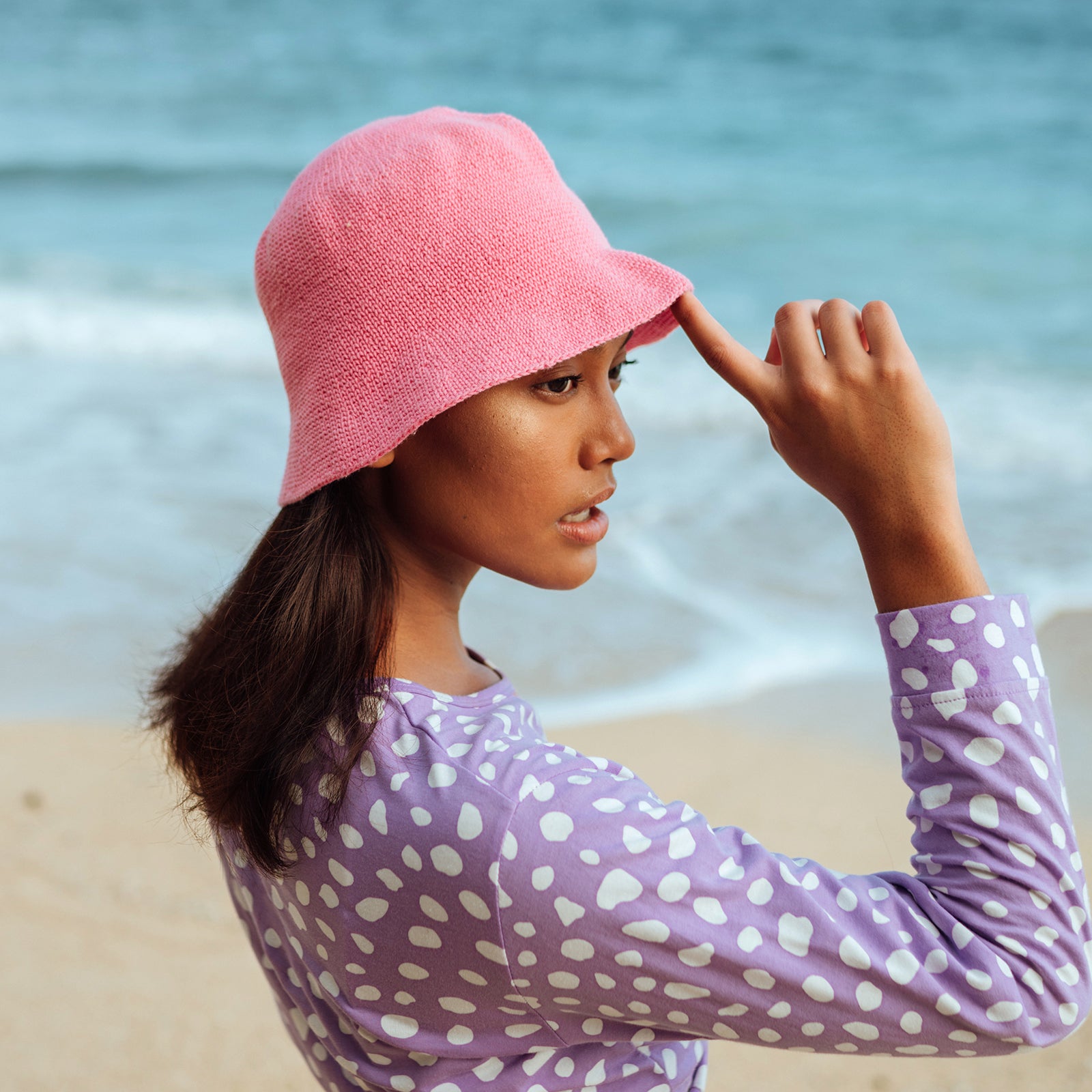FLORETTE Crochet Bucket Hat In Pink – BrunnaCo display picture 2