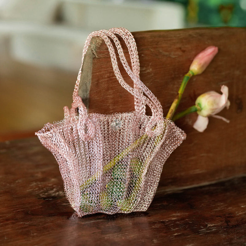 The Arus Mesh Wire  Bag in Pink