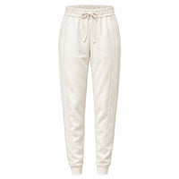 Cream-colored jogger sweatpants with an elastic waistband, drawstring, and side pockets, shown against a plain white background.