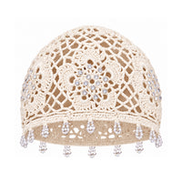 Carna Off-White Crystal-Embellished Crochet Cap