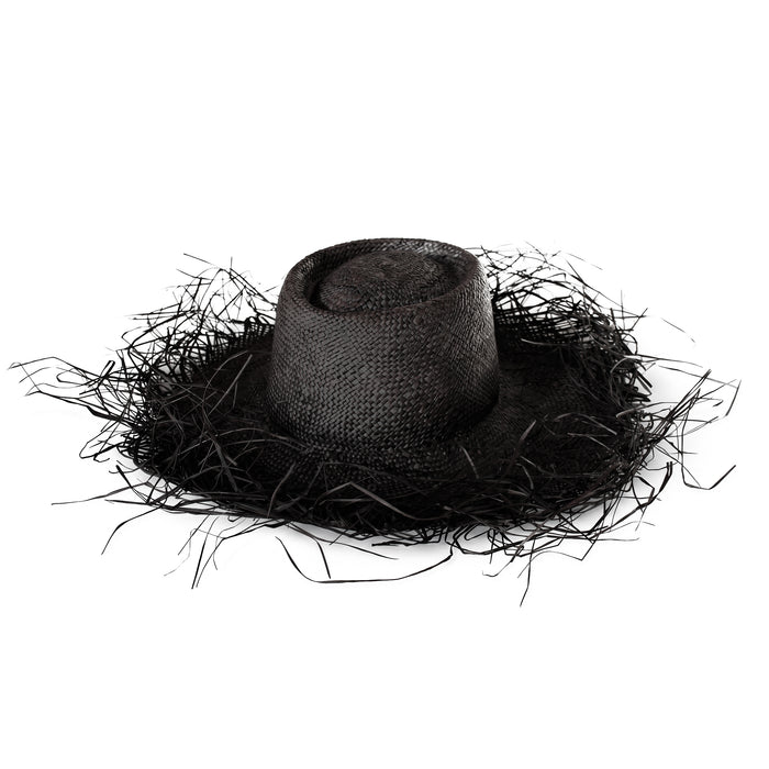 The Catalina Frayed Straw Sun Hat In Black