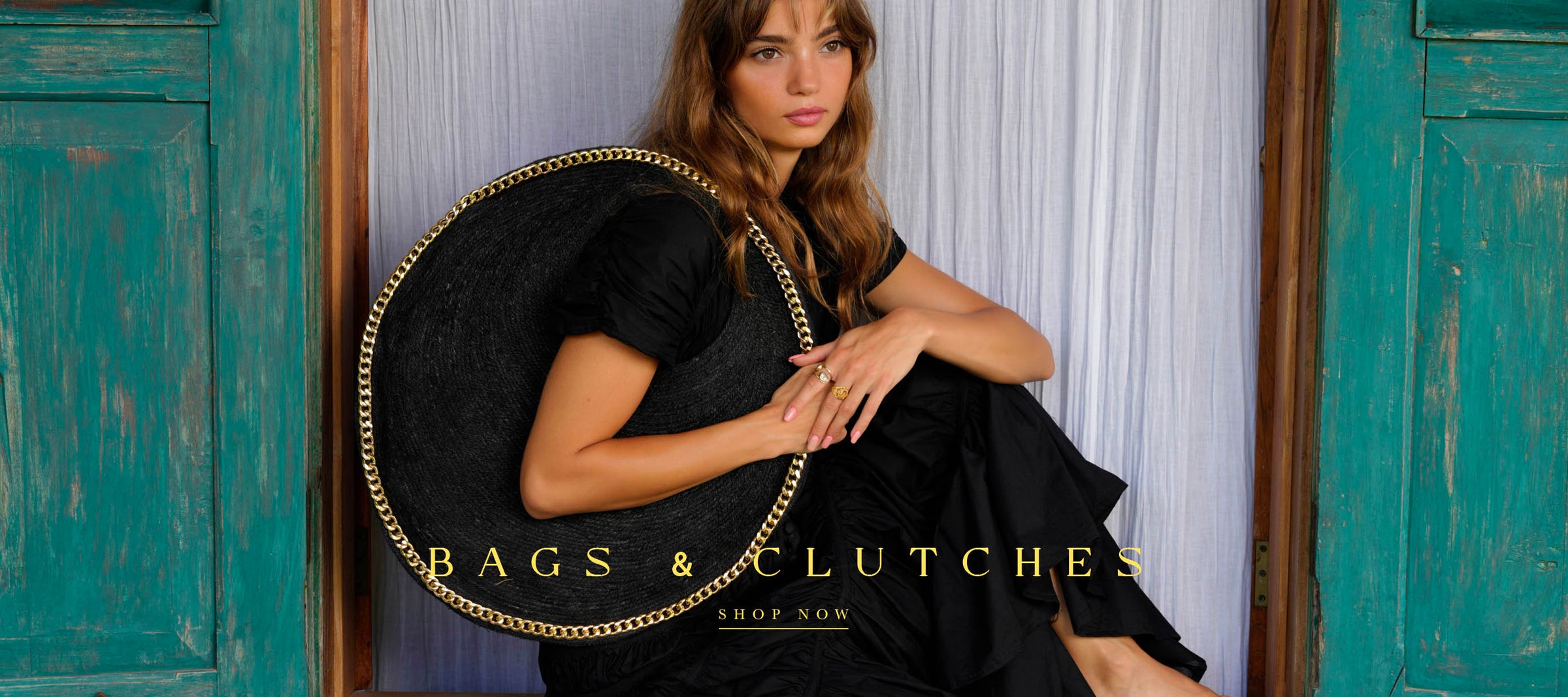 BAGS & CLUTCHES by BrunnaCo - Featuring Inka Williams in BrunnaCo's Black Srikandi Dress with Black SOLO Jute Bag