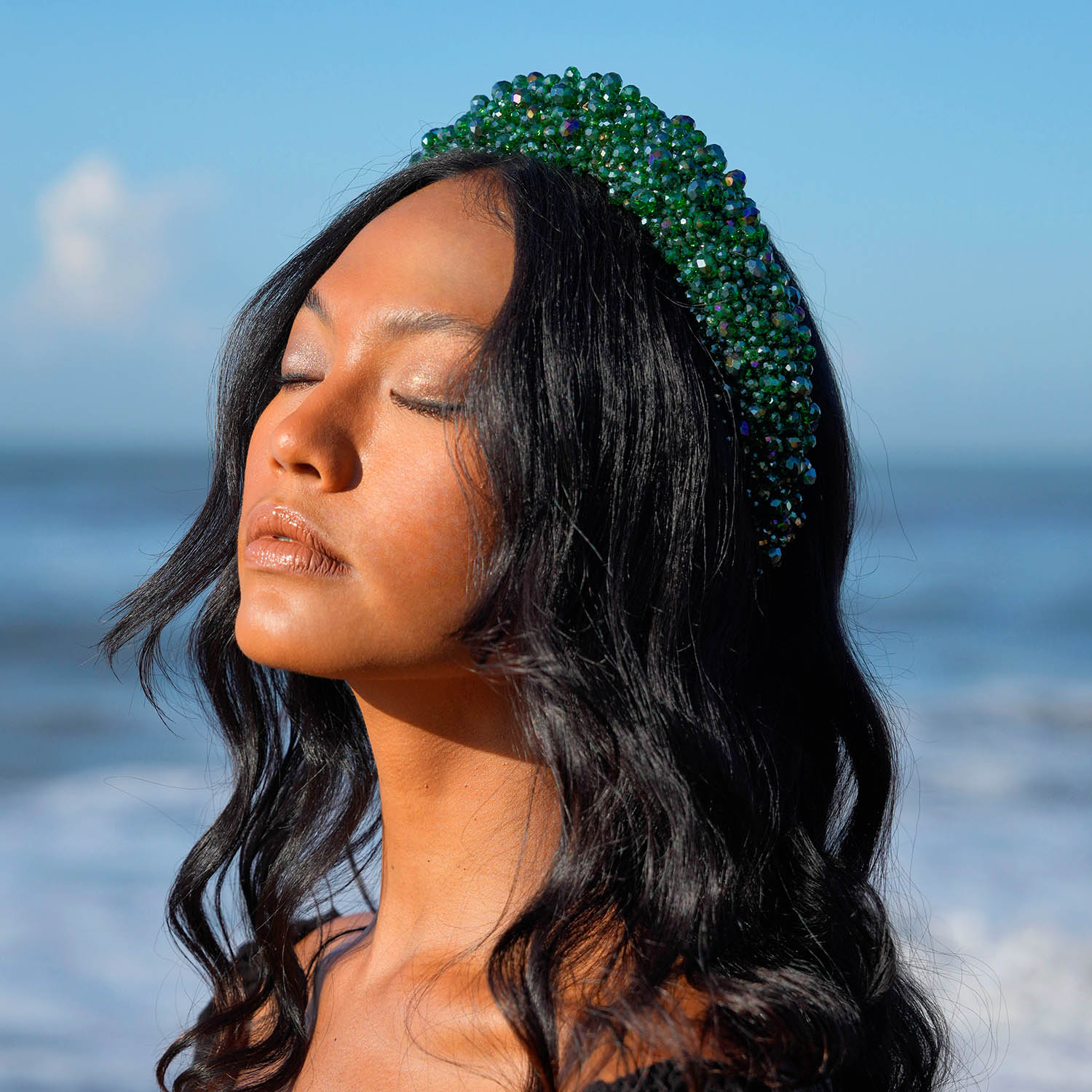 CROWN Glass Crystal Beads Headband In Emerald Green – BrunnaCo