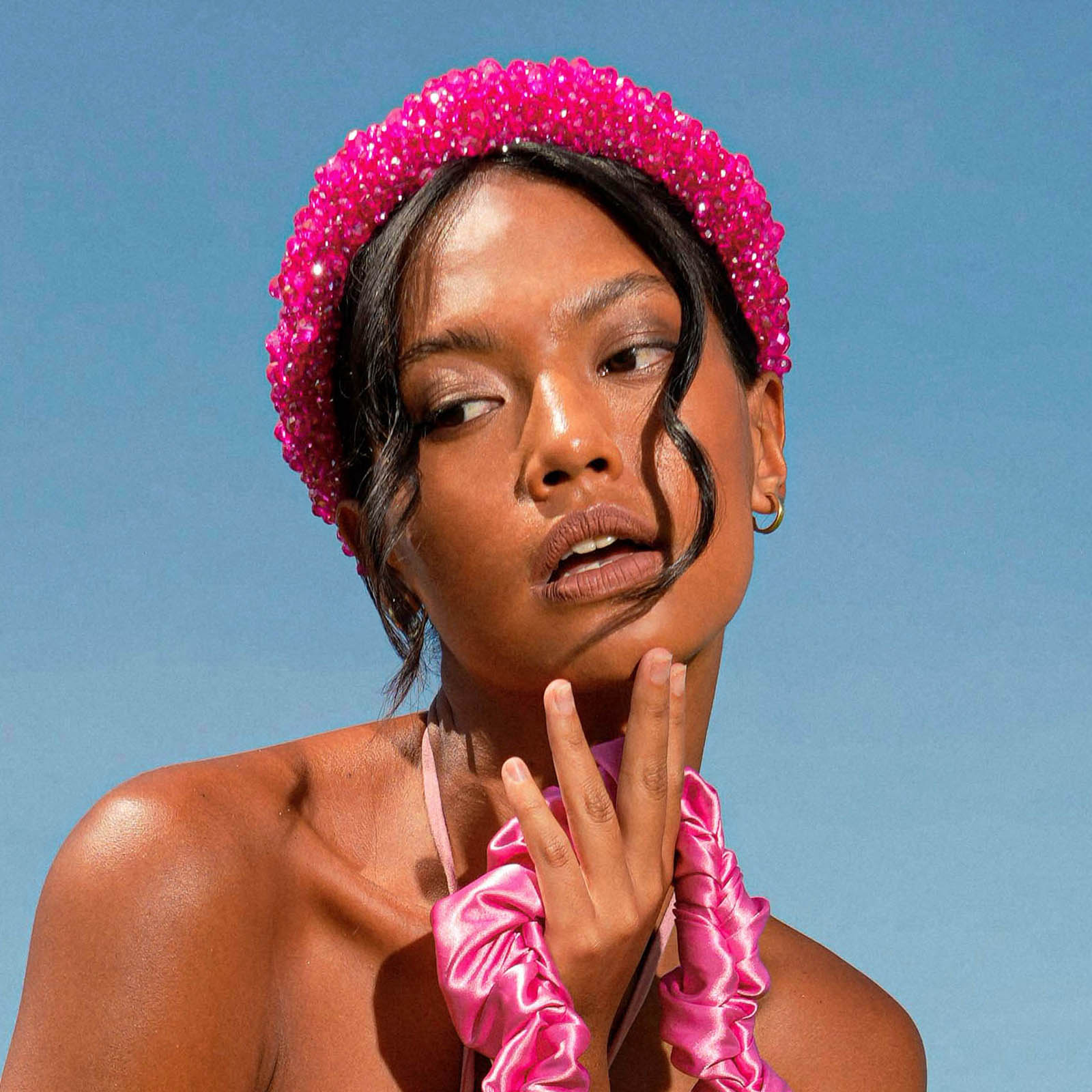 CROWN Glass Crystal Beads Headband In Shocking Pink – BrunnaCo