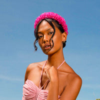 Bandeau de perles de cristal de verre CROWN en rose choquant