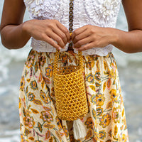 Gold Metallic Hand-Beaded Bucket Beach and Vacation Bag for A Perfect Pool and Summer Party