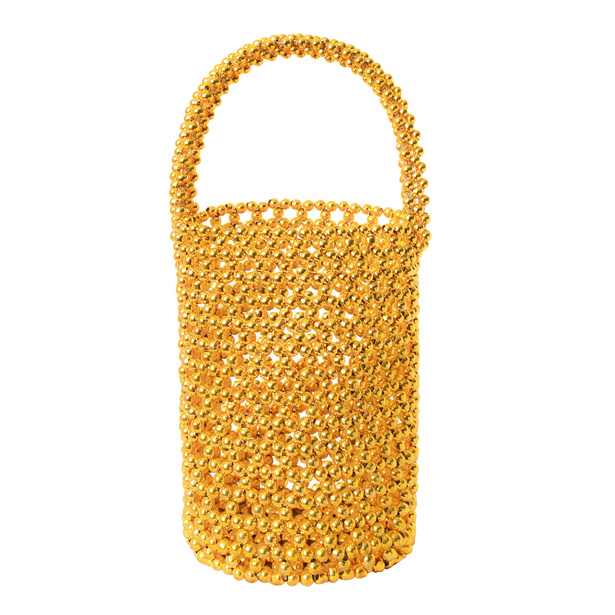 Gold Metallic Hand-Beaded Bucket Beach and Vacation Bag for A Perfect Pool and Summer Party