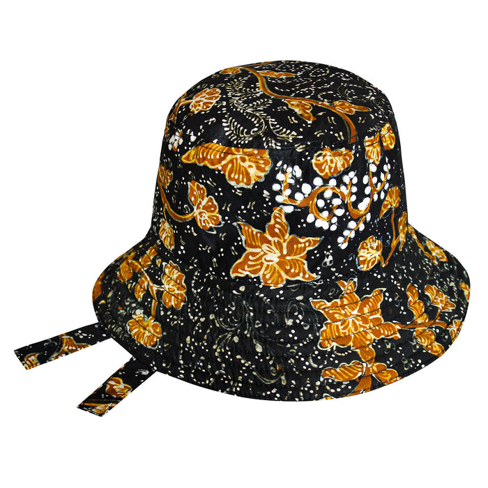 The Jasmine hat in Black and brown  is made meticulously of handpainted Batik fabric into a bucket silhouette with a medium dome-down brim to keep you under the shade during summer’s hottest days.  Made with light yet structural shape, the Jasmine hat is made to be your summer vacation essential. &nbsp;It has a packable design that makes it perfect for travel or storing in your beach bag.
