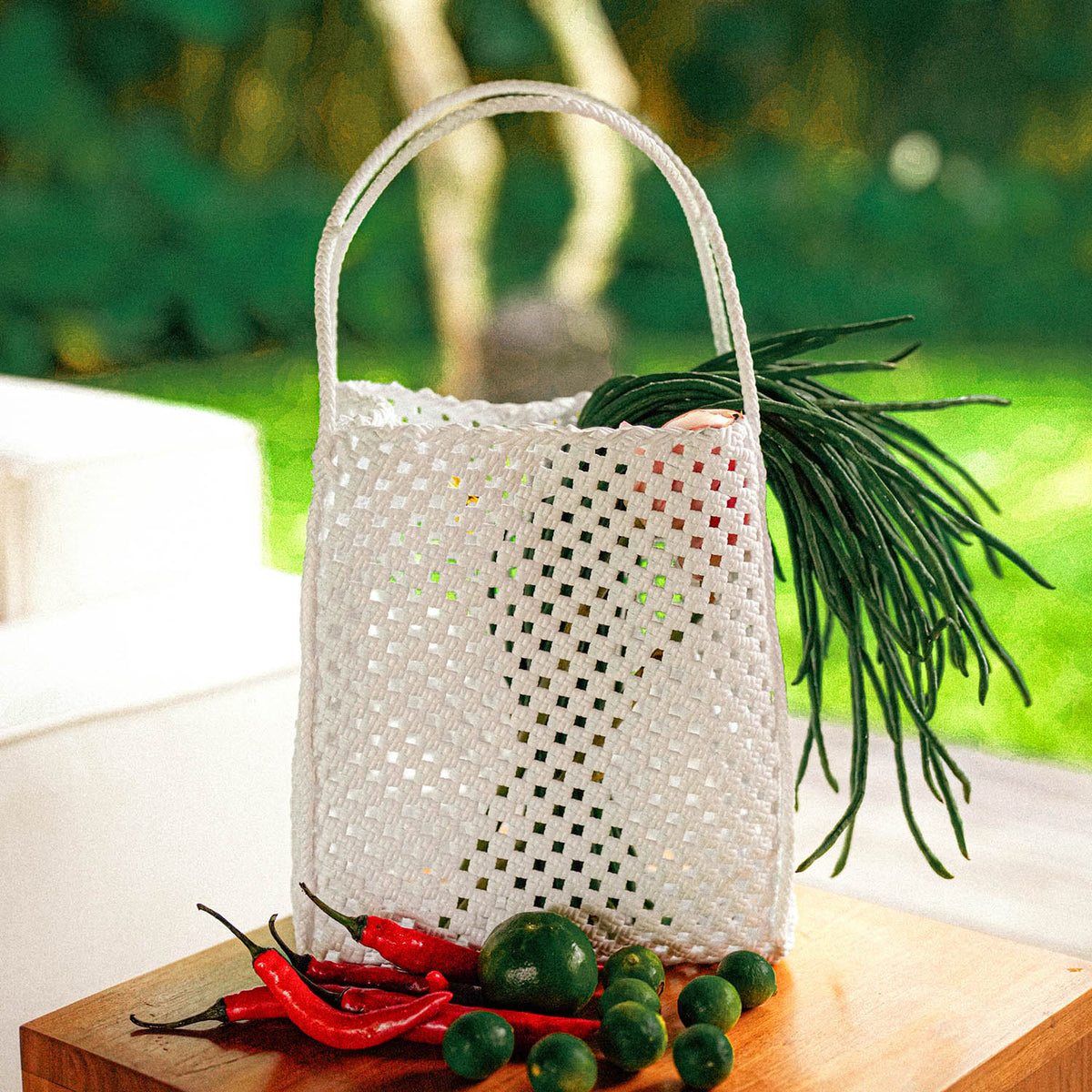 Julian Recycled Market Tote Bag In White