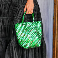 La Tote Recycled Tote Bag In Metallic Green