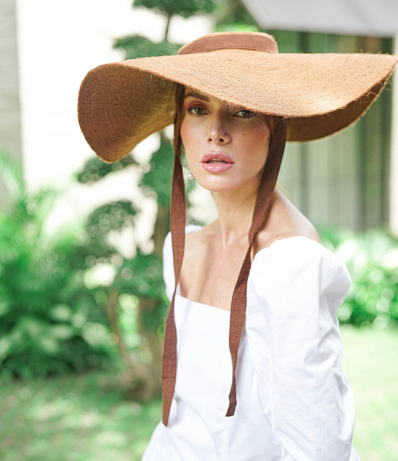 LOLA Wide Brim Jute Straw Hat In Havana Brown