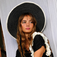 The Lolo Wide-brim Jute Boater Hat in Black