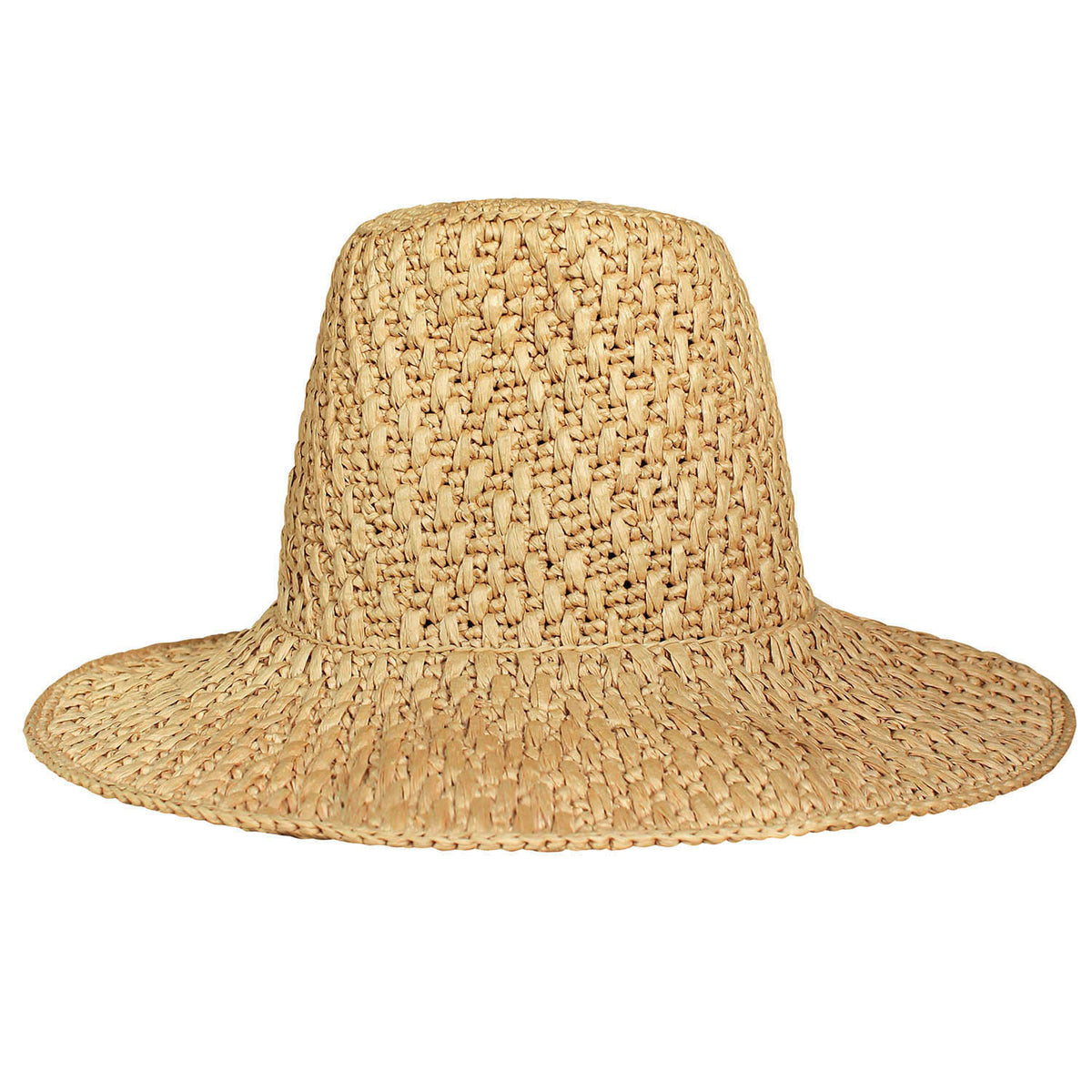 Nina Woven Raffia straw hat on a white background made by artisans in Bali, Indonesia