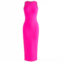 Robe mi-longue recyclée OLA en rose fruit du dragon