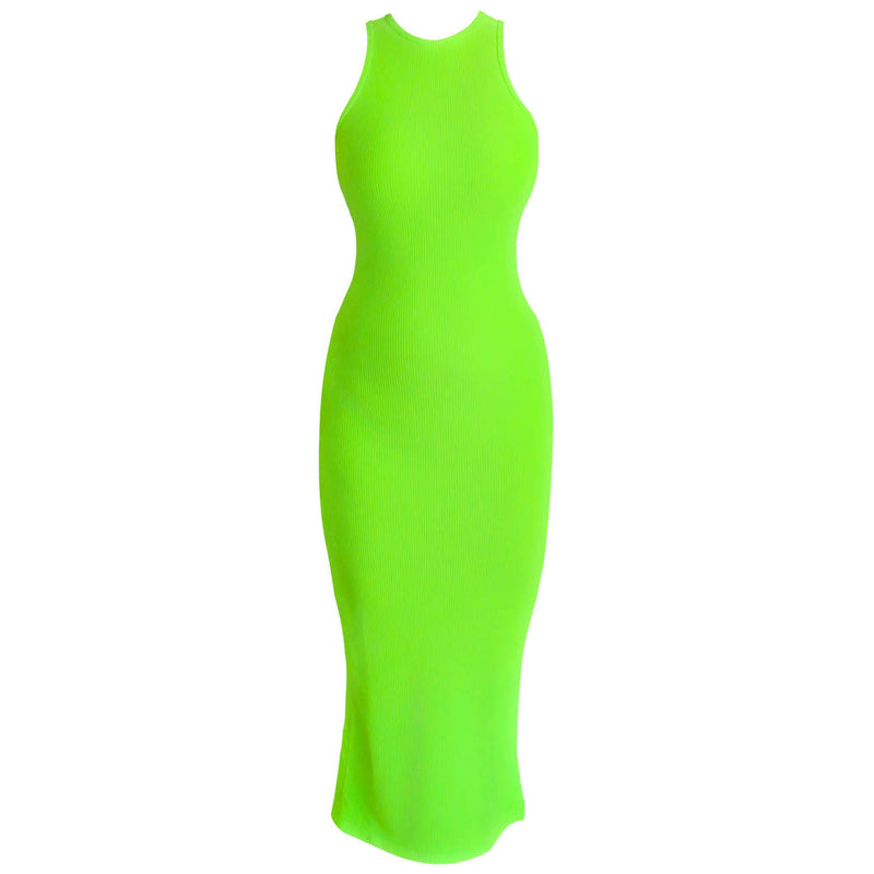OLA Recycled Rib Midi Dress In Neon Green – BrunnaCo