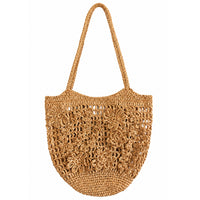 Phillipa Hand-Crocheted Floral Raffia Tote Bag in Beige