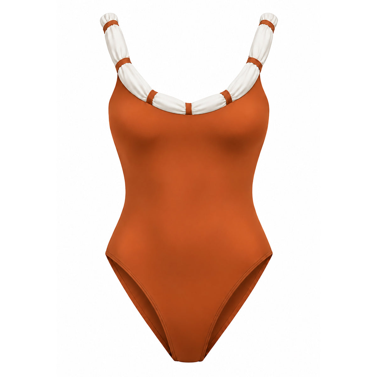 Shanti Recycled One-Piece Swimsuit with Knotted Neckline in Siena Brown