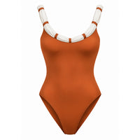 Shanti Recycled One-Piece Swimsuit with Knotted Neckline in Siena Brown