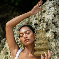 Artisanal Gold Wire Shell Bag Handmade By Artisans In Bali, Wire Artist, Beach Mesh Bag, Net Bag, Gold Tote Bag With Shoulder Strap