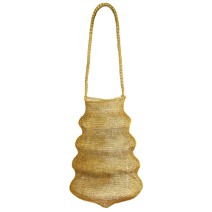 Artisanal Gold Wire Shell Bag Handmade By Artisans In Bali, Wire Artist, Beach Mesh Bag, Net Bag, Gold Tote Bag With Shoulder Strap