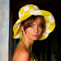 The Shilo Crochet Hat In Lime Green & White