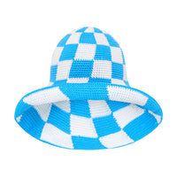 The Shilo Checkered Crochet Hat In Green & White