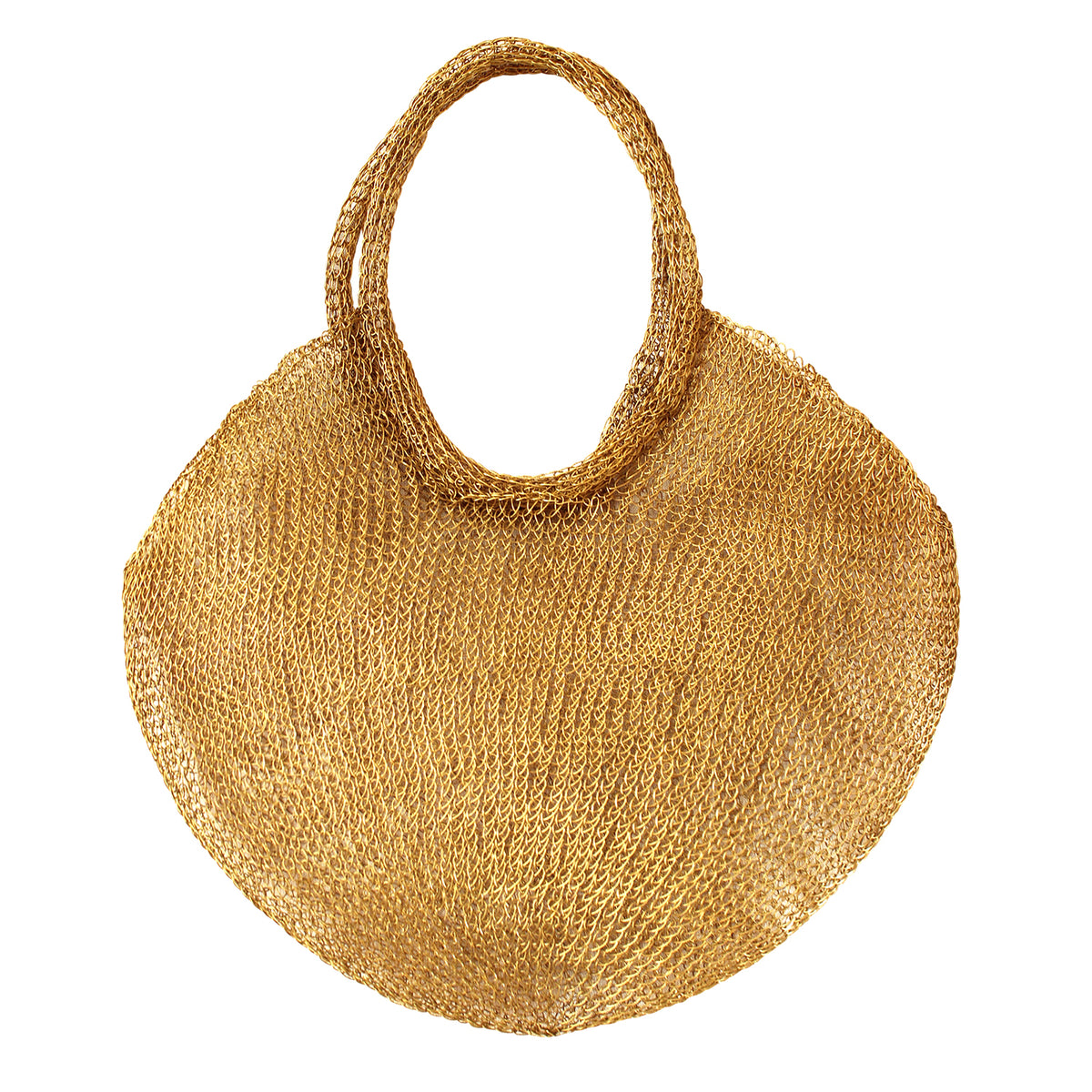 BrunnaCo Artisanan SOL Wire Tote Beach Bag in Dark Gold. Precious handwoven tote bag made from stainless metal wire. Made carefully by our artisans in remote villages in Bali, who create the bags from their very own homes. It is a true masterpiece.
