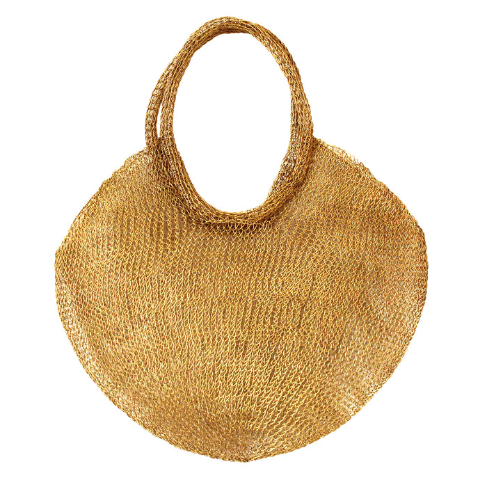 BrunnaCo Artisanan SOL Wire Tote Beach Bag in Dark Gold. Precious handwoven tote bag made from stainless metal wire. Made carefully by our artisans in remote villages in Bali, who create the bags from their very own homes. It is a true masterpiece.