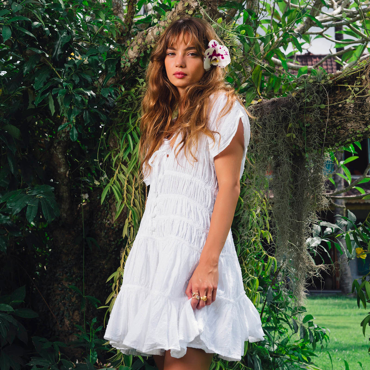 Inka Williams is wearing BrunnaCo's White Lotus Srikandi Dress in a beautiful photoshoot in Bali