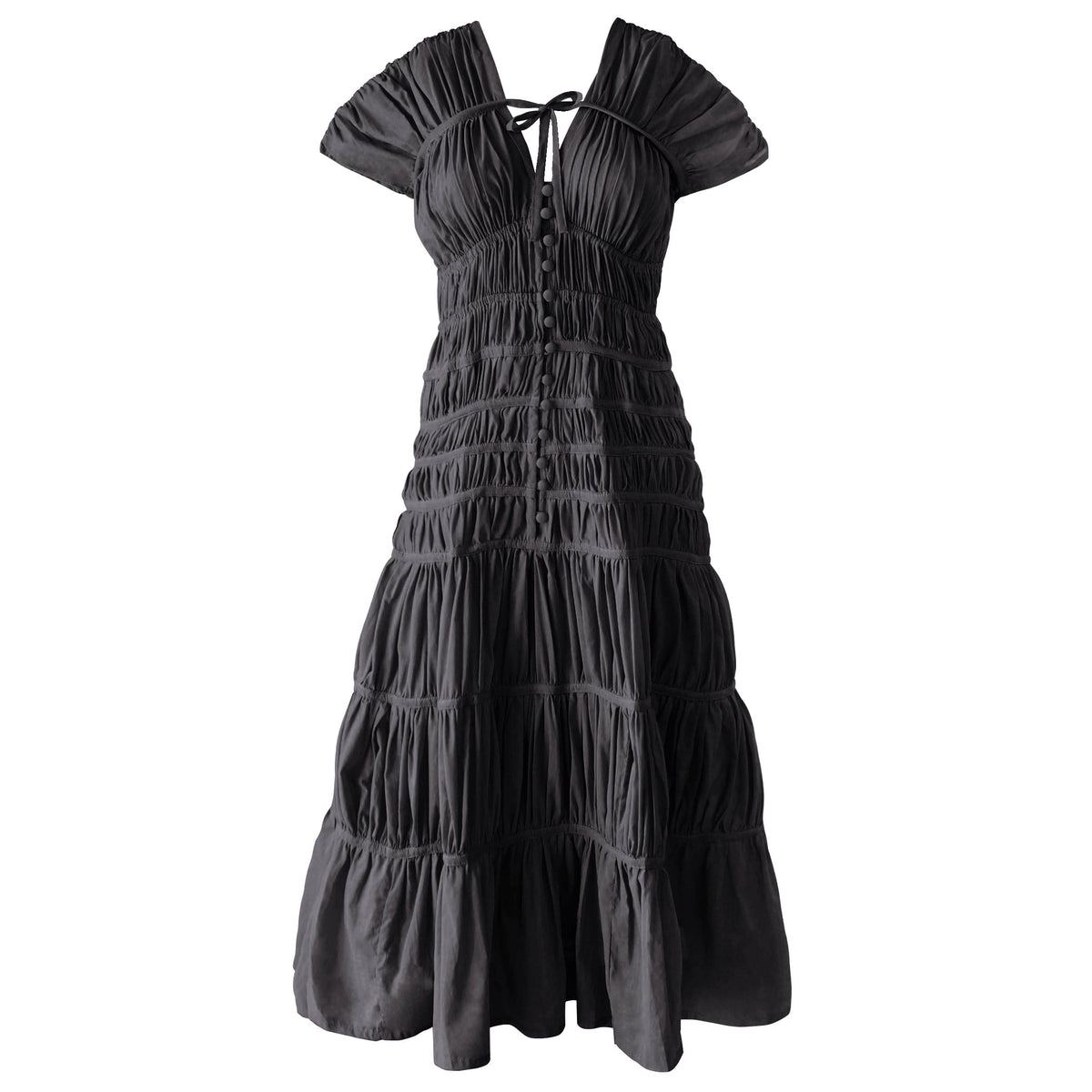 Inka Williams is wearing BrunnaCo's Black Srikandi Ruffle Dress in a photoshoot in Bali. The dress is handmade by artisans in Bali, designed with Californian flair.