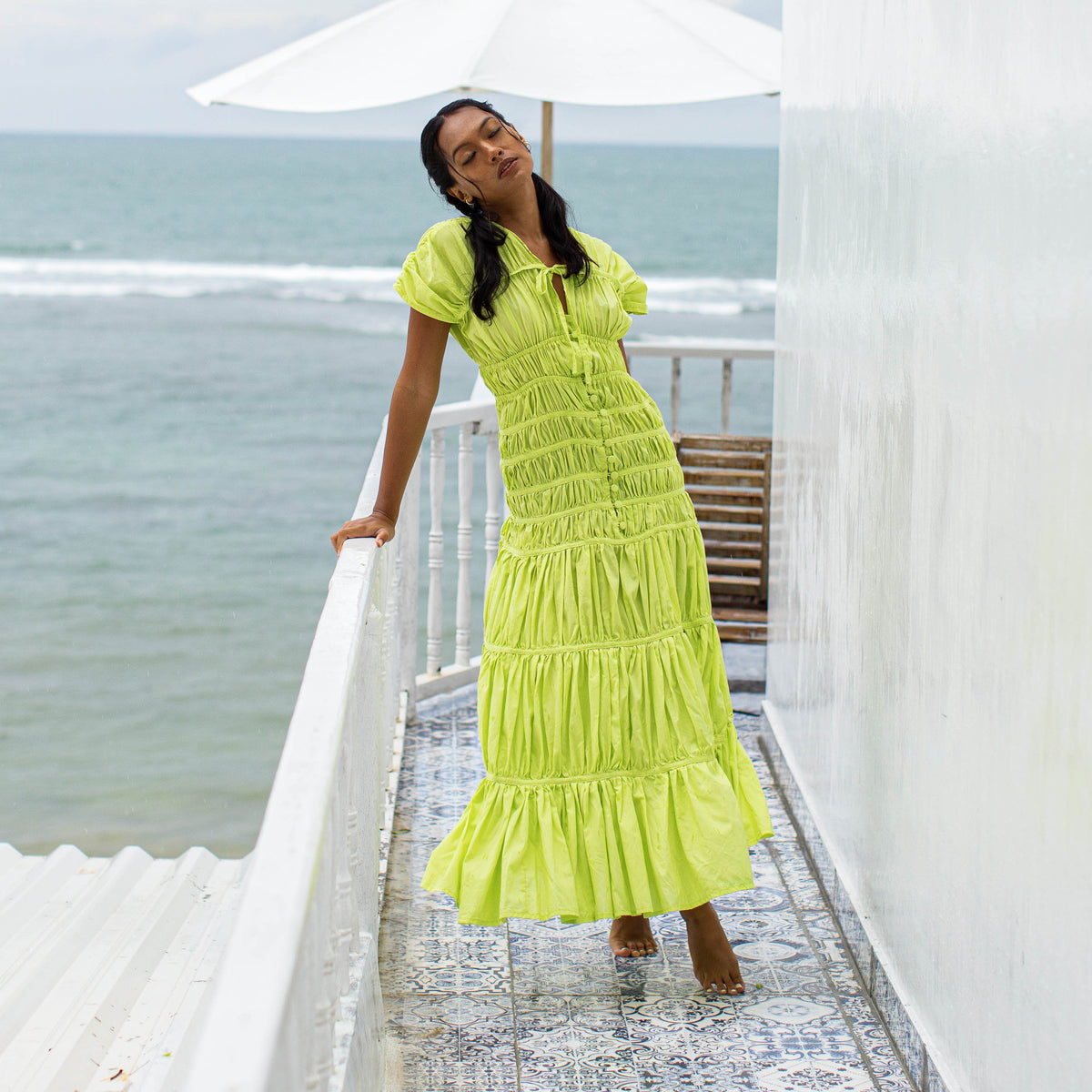 BrunnaCo | SRIKANDI Ruffle Maxi Dress In Lime Green Small BrunnaCo | SRIKANDI Ruffle Maxi Dress In Lime Green Small