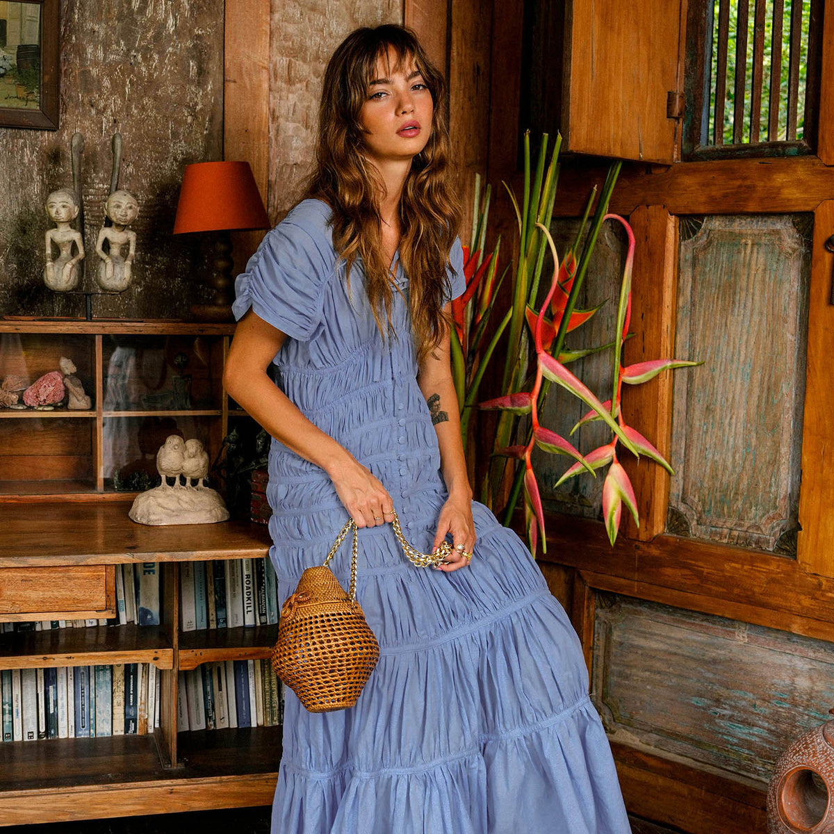 The Srikandi Ruffle Maxi Dress In Slate Blue