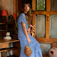 The Srikandi Ruffle Maxi Dress In Slate Blue