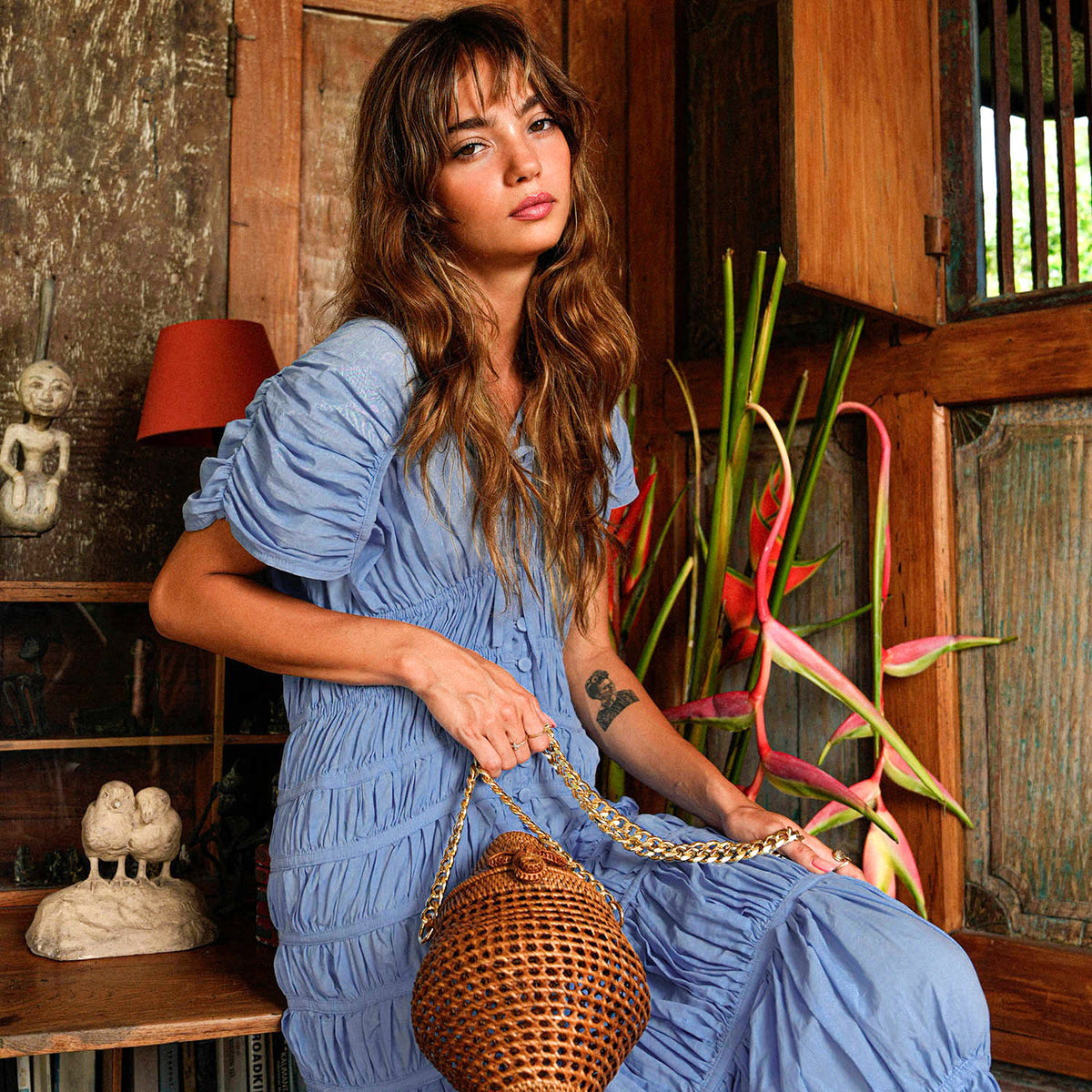 The Srikandi Ruffle Maxi Dress In Slate Blue