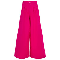 Taylor pants in hot barbie pink are a classic piece, made for a perfect day under the warm sun. Made with comfy and light-weight cotton fabric, these pleated pants have a high rise and slim fit along the waist with a wide-leg silhouette. Wear yours with BrunnaCo’s rope bralette or a cropped top.