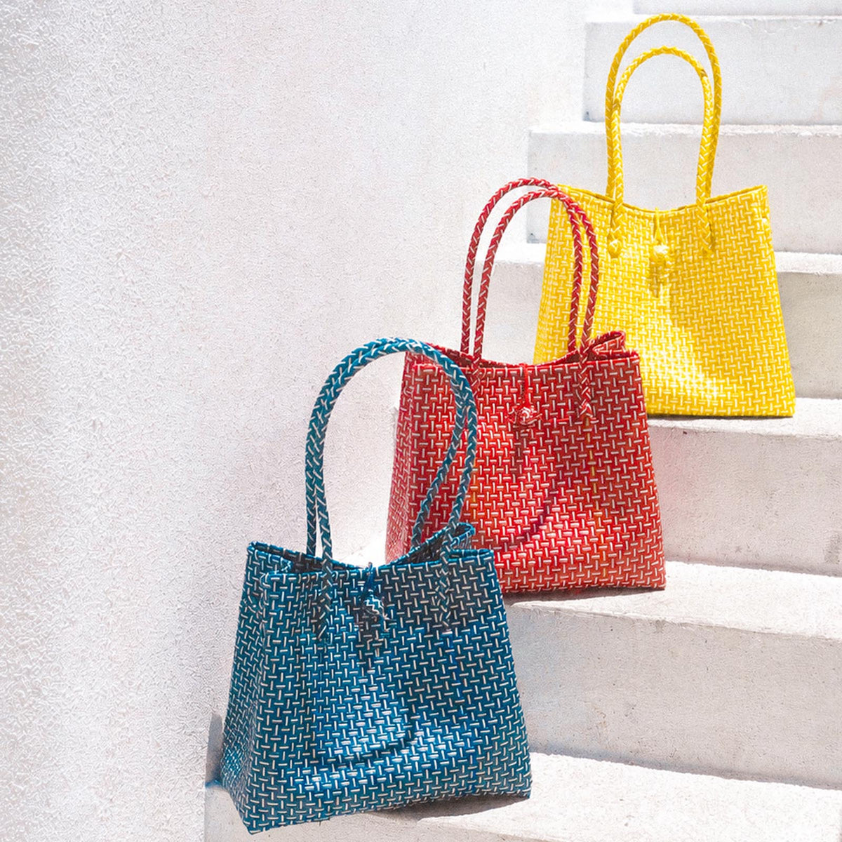 Toko Recycled Woven Tote Bag In Lemon Yellow & White
