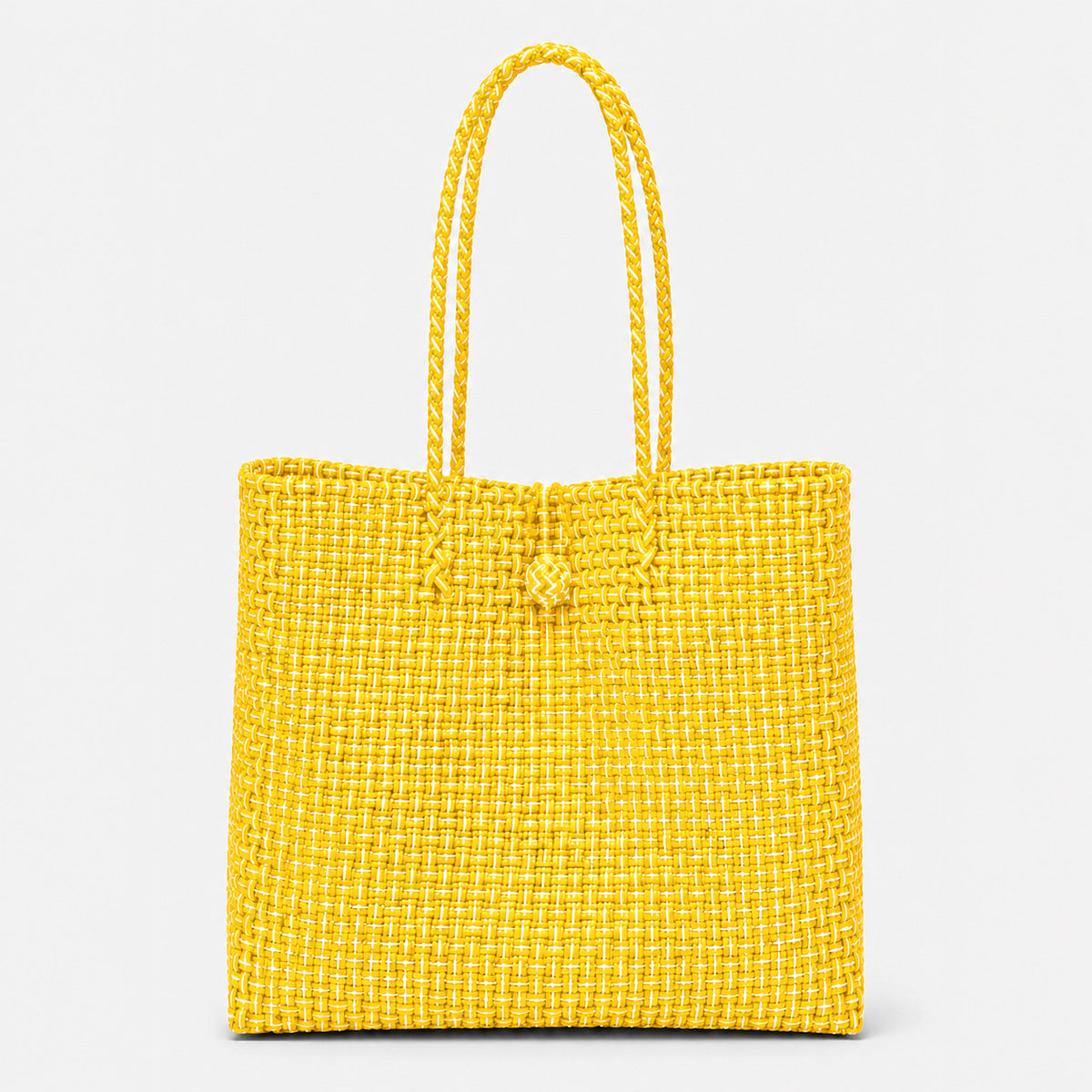 Toko Recycled Woven Tote Bag In Lemon Yellow & White