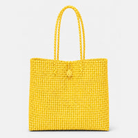 Toko Recycled Woven Tote Bag In Lemon Yellow & White
