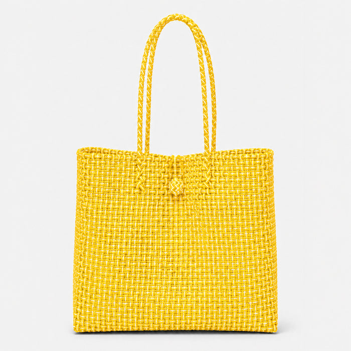 Toko Recycled Woven Tote Bag In Lemon Yellow & White