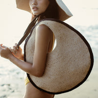 Accessories Council Award Winner Solo Round Jute Straw Beach Pool Vacation Bag In Black And Natural