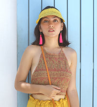 Artisanal handmade Palm Visor Hat in Lemon Butter Yellow color for Beach Hat, Vacation Hat, Summer Hat, Poolside Hat