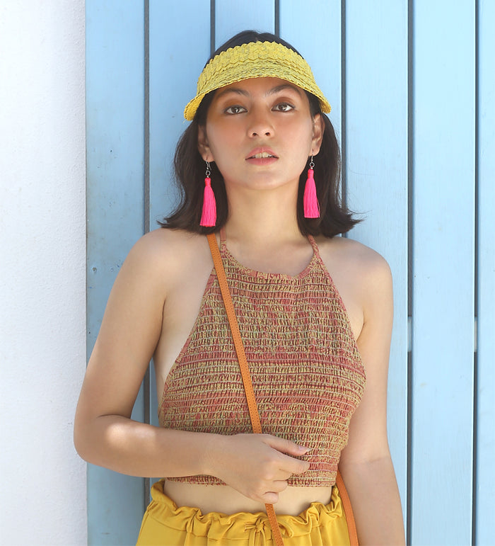 Artisanal handmade Palm Visor Hat in Lemon Butter Yellow color for Beach Hat, Vacation Hat, Summer Hat, Poolside Hat