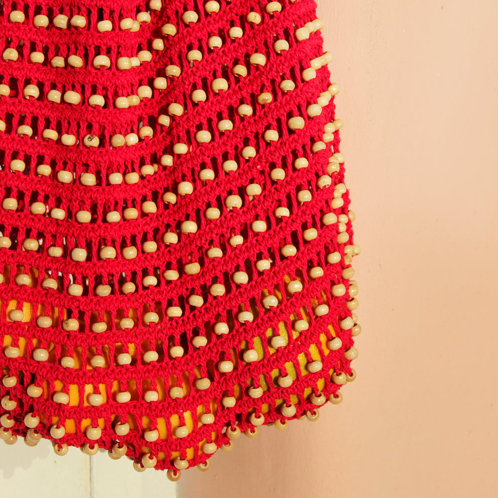 Kama Wooden Crochet Beads Bag in Red