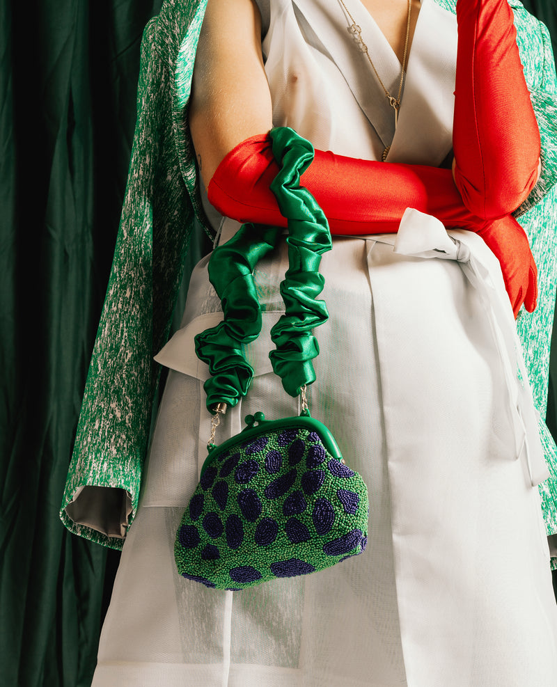 ARNOLDI JADE Hand-beaded Clutch Bag In Lush Green & Blue ARNOLDI JADE Hand-beaded Clutch Bag In Lush Green & Blue