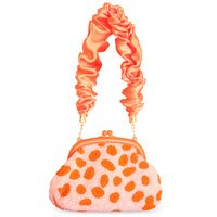Arnoldi Peachpuff Orange Beaded Polka dot clutch bag with ruffles handle