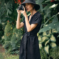 ARYA Safari Robe midi en lin, en noir
