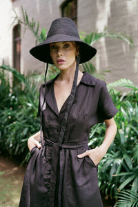 ARYA Safari Robe midi en lin, en noir