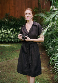 ARYA Safari Robe midi en lin, en noir
