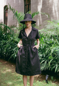 ARYA Safari Robe midi en lin, en noir